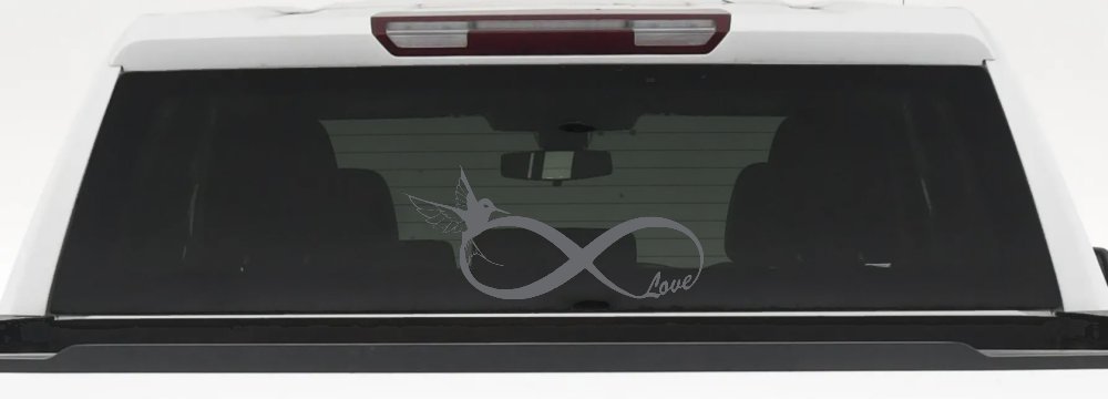 Hummingbird Love Infinity Girlie Car or Truck Window Decal Sticker (Silver)