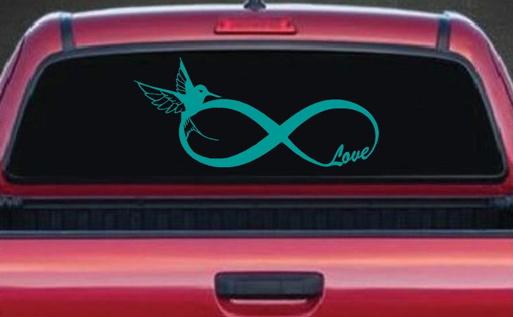 Hummingbird Love Infinity Girlie Car or Truck Window Decal Sticker (Turquoise)
