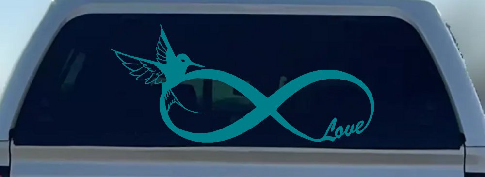 Hummingbird Love Infinity Girlie Car or Truck Window Decal Sticker (Turquoise Blue)