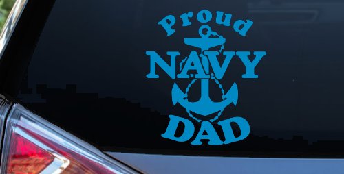 Proud Navy Dad Anchor Military Car or Truck Window Vinyl Decal Sticker (Blue)