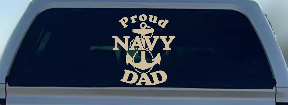 Proud Navy Dad Anchor Military Car or Truck Window Decal Sticker (Desert Sand)