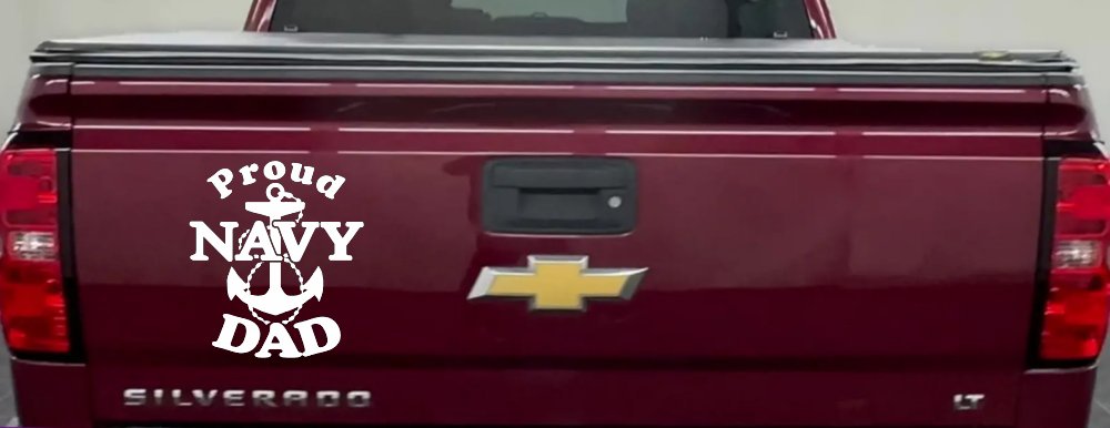 Proud Navy Dad Anchor Military Car or Truck Window Decal Sticker (White)