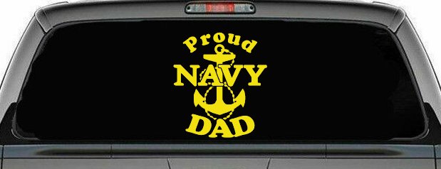 Proud Navy Dad Anchor Military Car or Truck Window Decal Sticker (Yellow)