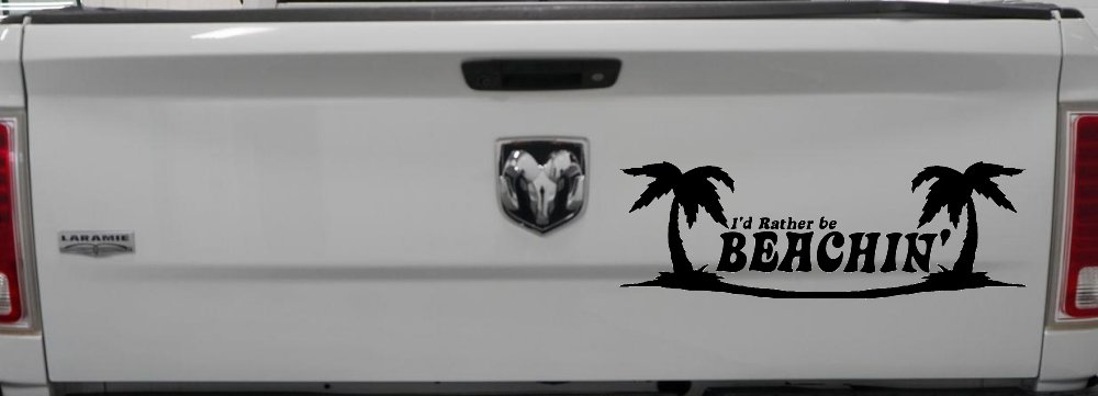 I'd Rather Be Beachin' Beach with Palm Trees Car or Truck Window Decal Sticker (Black)