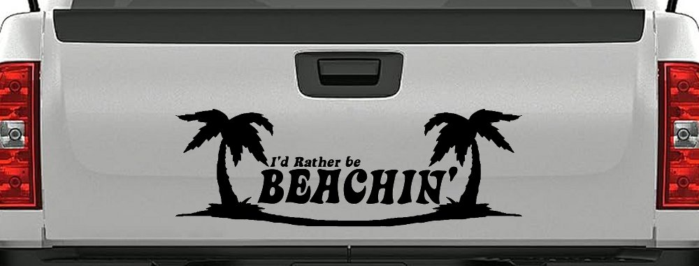 I'd Rather Be Beachin' Beach with Palm Trees Car or Truck Window Vinyl Decal Sticker (Black)