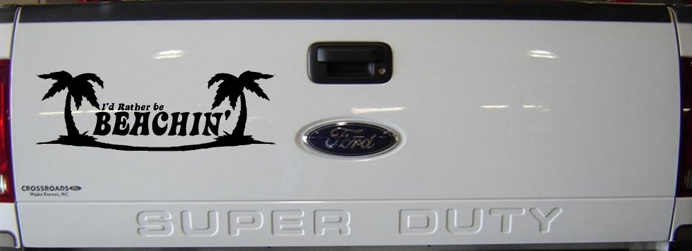 I'd Rather Be Beachin' Beach with Palm Trees Car or Truck Window Vinyl Decal Sticker (Black)