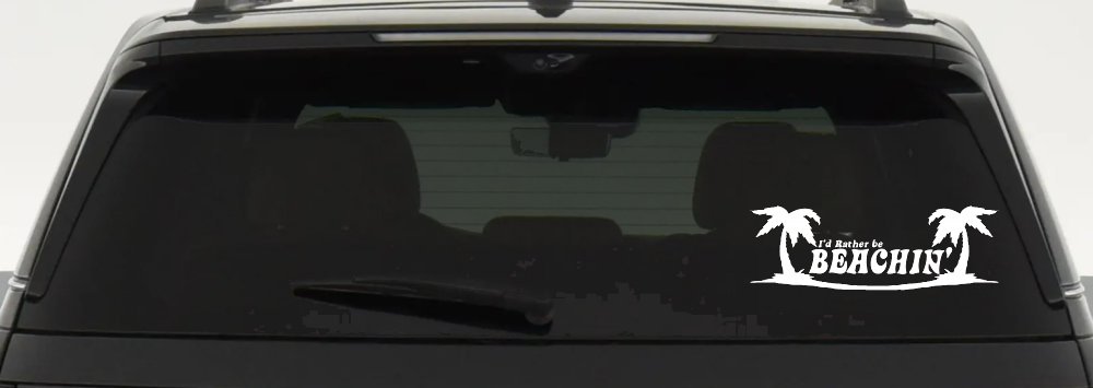 I'd Rather Be Beachin' Beach with Palm Trees Car or Truck Window Decal Sticker (White)