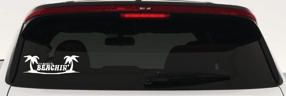 I'd Rather Be Beachin' Beach with Palm Trees Car or Truck Window Decal Sticker (White)