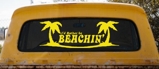 I'd Rather Be Beachin' Beach with Palm Trees Car or Truck Window Decal Sticker (Yellow)