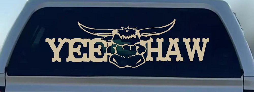 Yee Haw with Longhorn Skull Country Car or Truck Window Decal Sticker (Desert Sand)