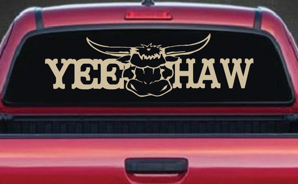 Yee Haw with Longhorn Skull Country Car or Truck Window Decal Sticker (Desert Sand)