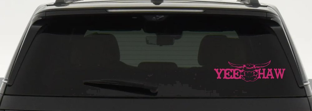 Yee Haw with Longhorn Skull Country Car or Truck Window Decal Sticker (Hot Pink)