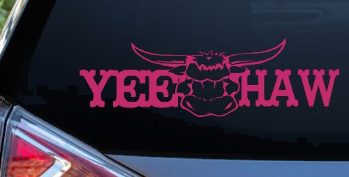 Yee Haw with Longhorn Skull Country Car or Truck Window Decal Sticker (Hot Pink)