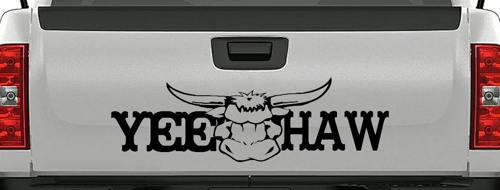 Yee Haw with Longhorn Skull Country Car or Truck Window Decal Sticker (Matte Black)