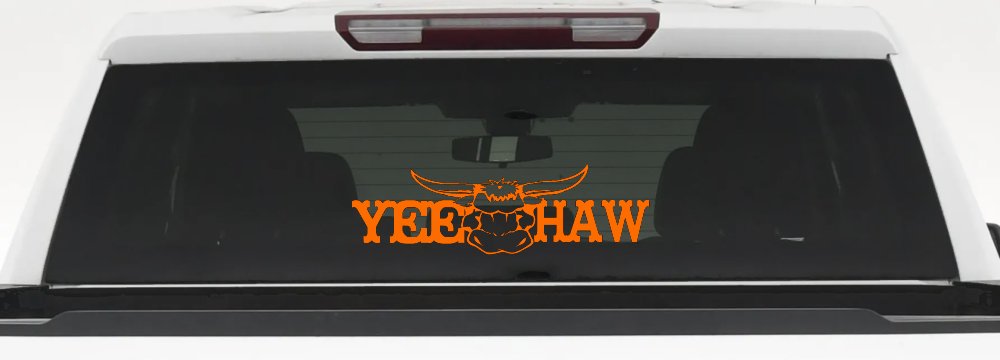 Yee Haw with Longhorn Skull Country Car or Truck Window Decal Sticker (Orange)
