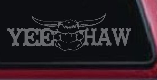 Yee Haw with Longhorn Skull Country Car or Truck Window Decal Sticker (Silver)