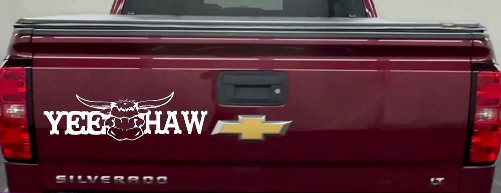 Yee Haw with Longhorn Skull Country Car or Truck Window Decal Sticker (White)