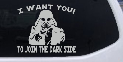 I Want You Join The Dark Side Star Wars Vader Sci Fi Car or Truck Window Decal Sticker (Light Gray)