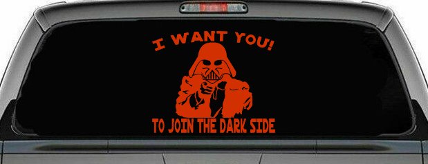 I Want You Join The Dark Side Star Wars Vader Sci Fi Car or Truck Window Decal Sticker