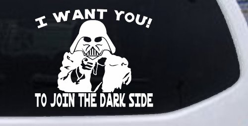 I Want You Join The Dark Side Star Wars Vader Sci Fi Car or Truck Window Vinyl Decal Sticker (White)