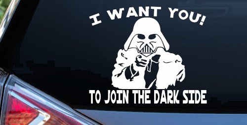 I Want You Join The Dark Side Star Wars Vader Sci Fi Car or Truck Window Decal Sticker (White)