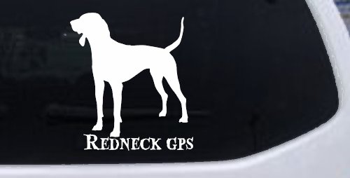 Redneck GPS Coon Dog Country Car or Truck Window Decal Sticker (White)