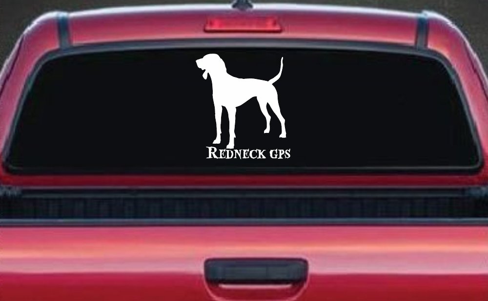 Redneck GPS Coon Dog Country Car or Truck Window Decal Sticker (White)
