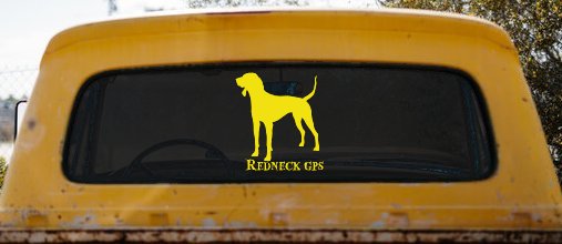 Redneck GPS Coon Dog Country Car or Truck Window Vinyl Decal Sticker (Yellow)