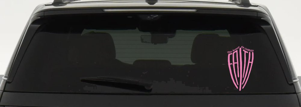 The Armor Of Christ Faith Shield Christian Car or Truck Window Decal Sticker (Pink)
