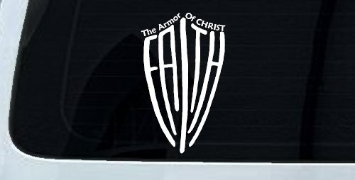 The Armor Of Christ Faith Shield Christian Car or Truck Window Decal Sticker (White)