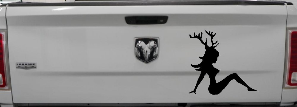 Mudflap Girl with Deer Horns Hunting Car or Truck Window Decal Sticker