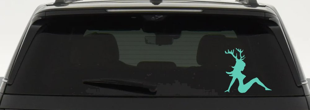 Mudflap Girl with Deer Horns Hunting Car or Truck Window Decal Sticker