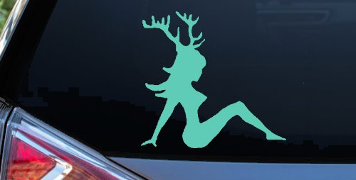 Mudflap Girl with Deer Horns Hunting Car or Truck Window Decal Sticker (Mint)