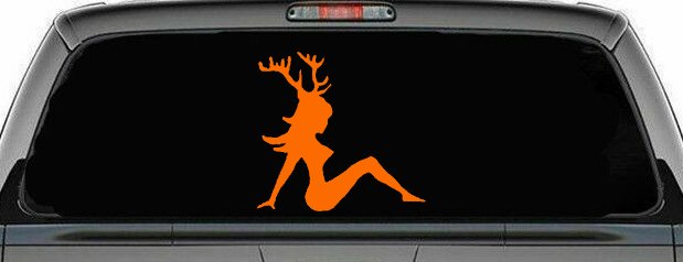 Mudflap Girl with Deer Horns Hunting Car or Truck Window Decal Sticker