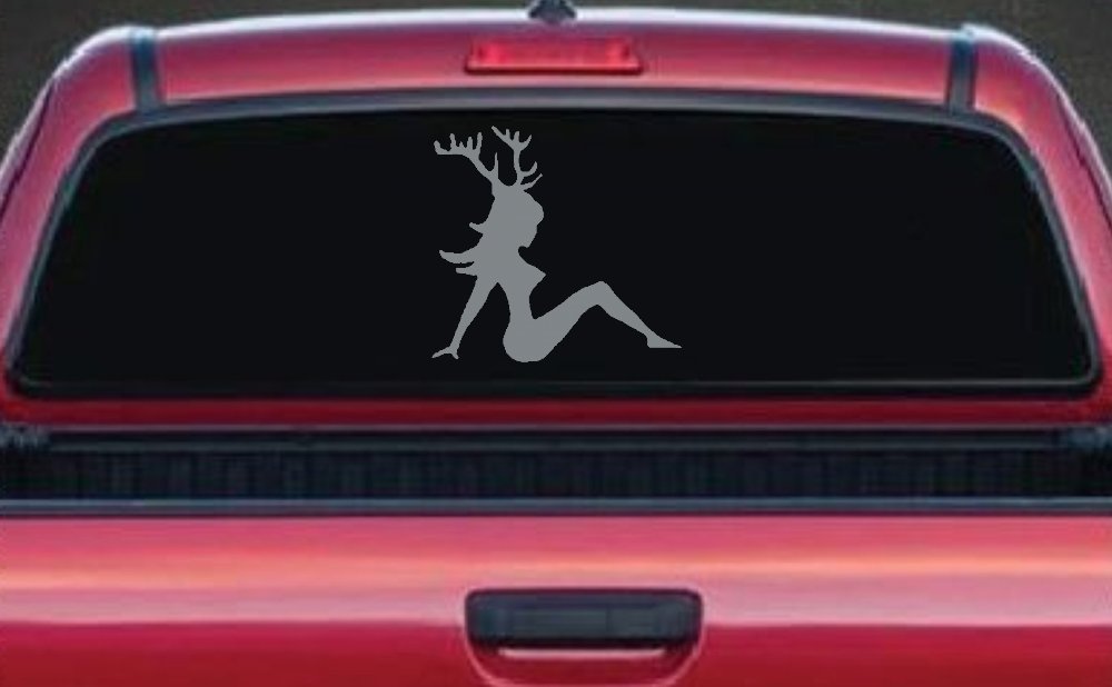 Mudflap Girl with Deer Horns Hunting Car or Truck Window Decal Sticker