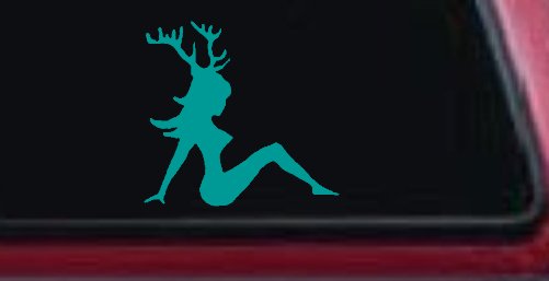 Mudflap Girl with Deer Horns Hunting Car or Truck Window Decal Sticker (Turquoise)