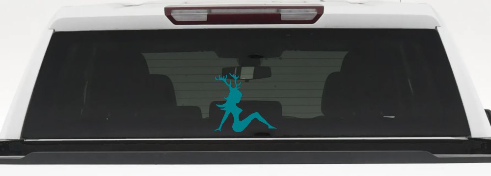 Mudflap Girl with Deer Horns Hunting Car or Truck Window Decal Sticker (Turquoise Blue)