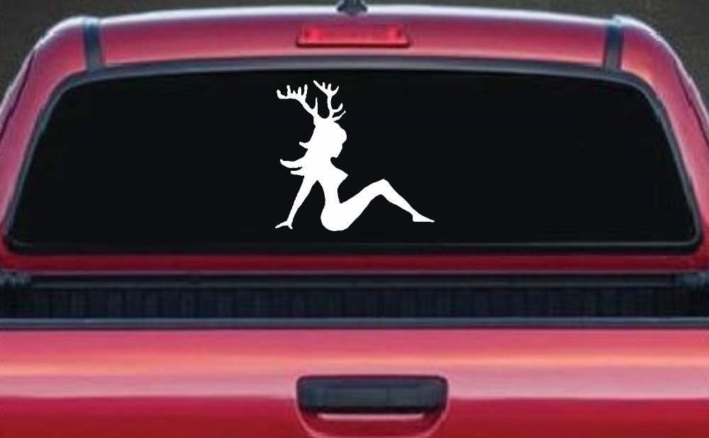 Mudflap Girl with Deer Horns Hunting Car or Truck Window Decal Sticker