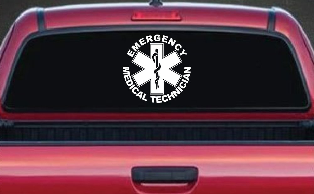 Emergency Medical Technician EMT Car or Truck Window Decal Sticker (White)