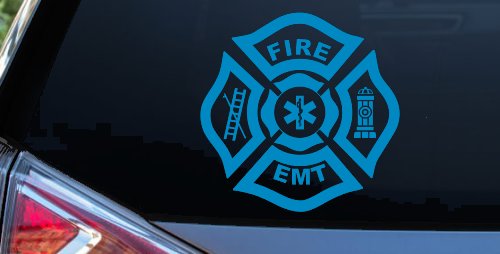 Fire Department EMT Car or Truck Window Decal Sticker (Blue)