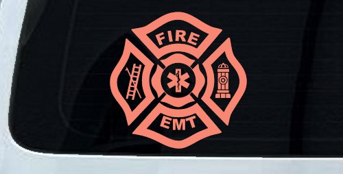 Fire Department EMT Car or Truck Window Decal Sticker (Coral)