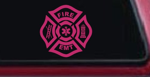 Fire Department EMT Car or Truck Window Decal Sticker (Hot Pink)