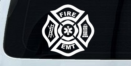 Fire Department EMT Car or Truck Window Decal Sticker (White)