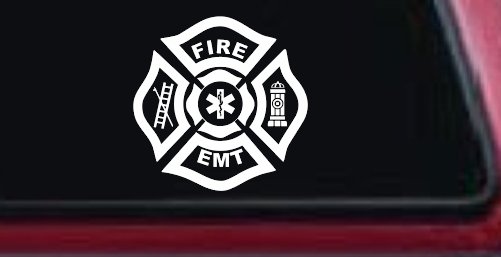 Fire Department EMT Car or Truck Window Decal Sticker (White)