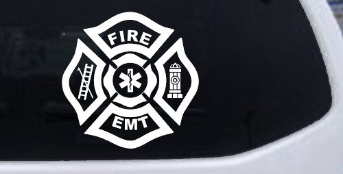 Fire Department EMT Car or Truck Window Vinyl Decal Sticker (White)
