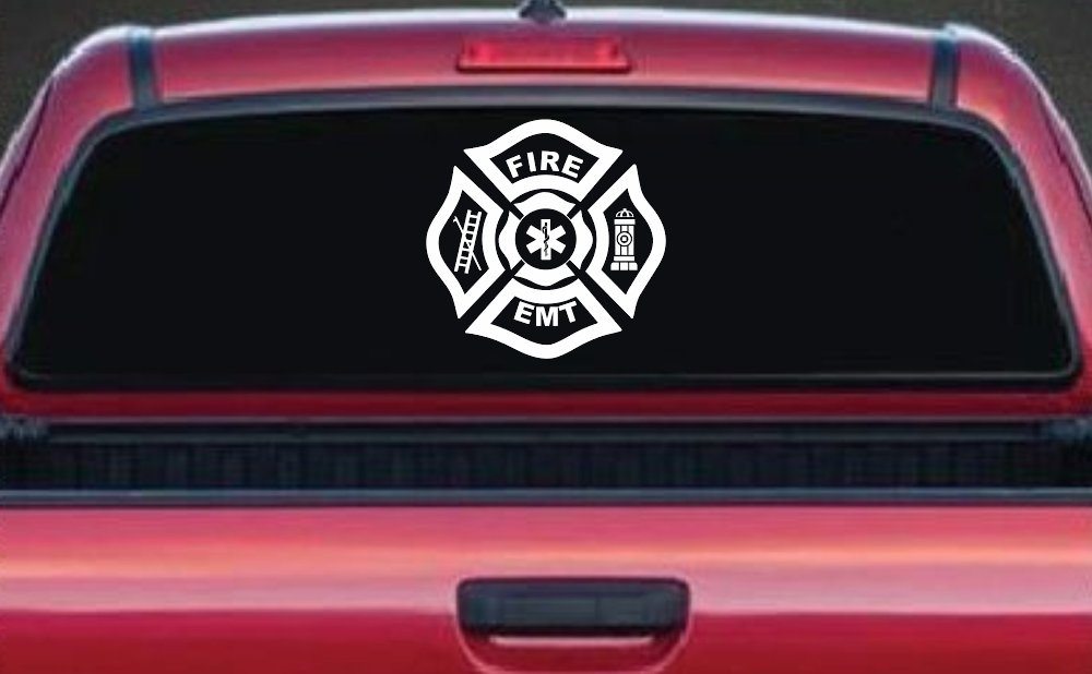 Fire Department EMT Car or Truck Window Vinyl Decal Sticker (White)