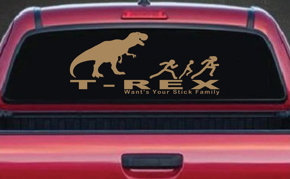 T Rex Wants Your Stick Family Funny Car or Truck Window Vinyl Decal Sticker (Light Brown)