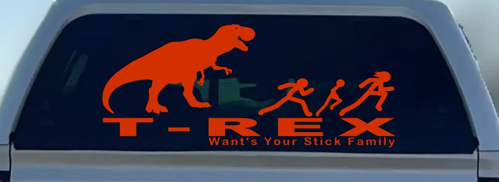 T Rex Wants Your Stick Family Funny Car or Truck Window Decal Sticker (Orange Red)