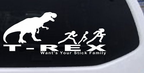 T Rex Wants Your Stick Family Funny Car or Truck Window Decal Sticker (White)