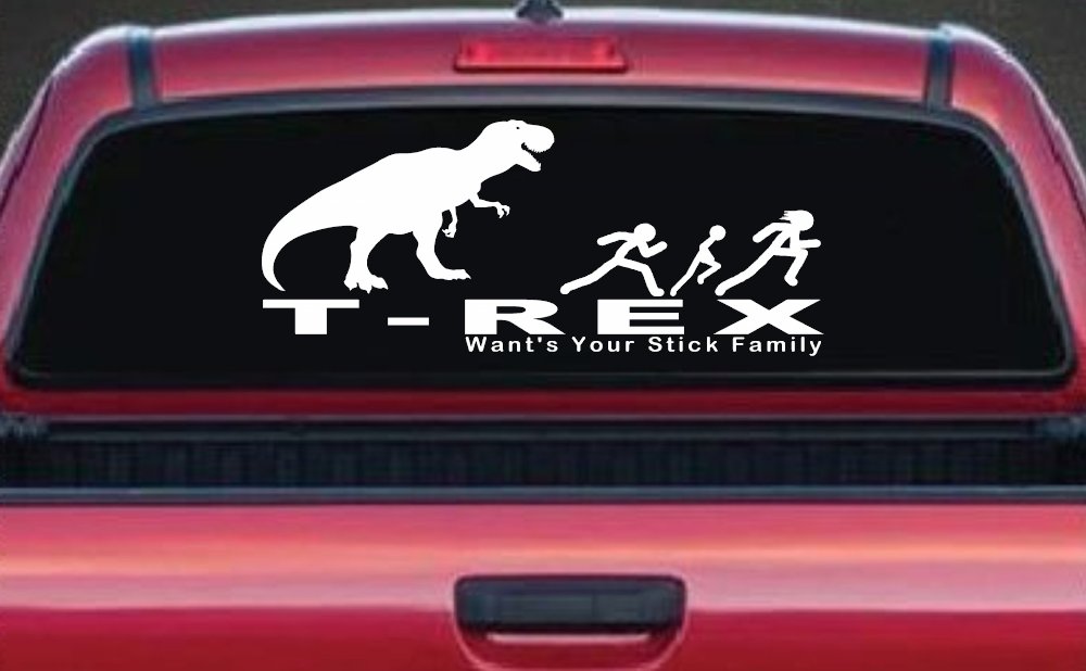 T Rex Wants Your Stick Family Funny Car or Truck Window Decal Sticker (White)